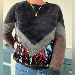 Vintage Cozy Fluffy Sweater With Sequins